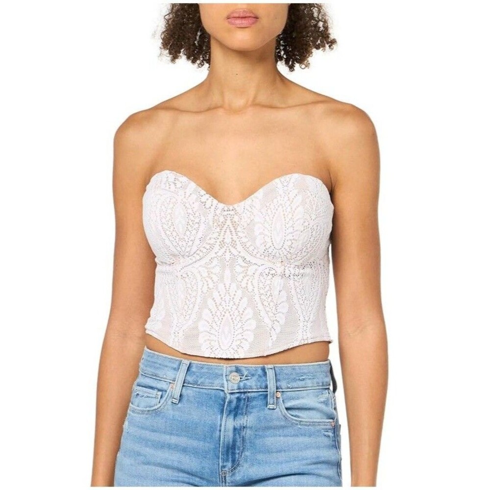 Guess Womens XL Pure White Amera Lace Strapless Bustier Top NWT CI31